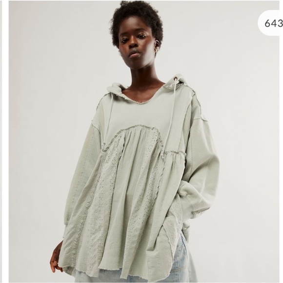 Free People Juniper Pullover Eyelet Sweatshirt Hoodie Tunic Medium - Picture 1 of 9